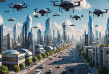 Futuristic city with AI technology