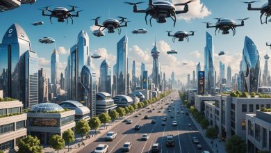 Futuristic city with AI technology